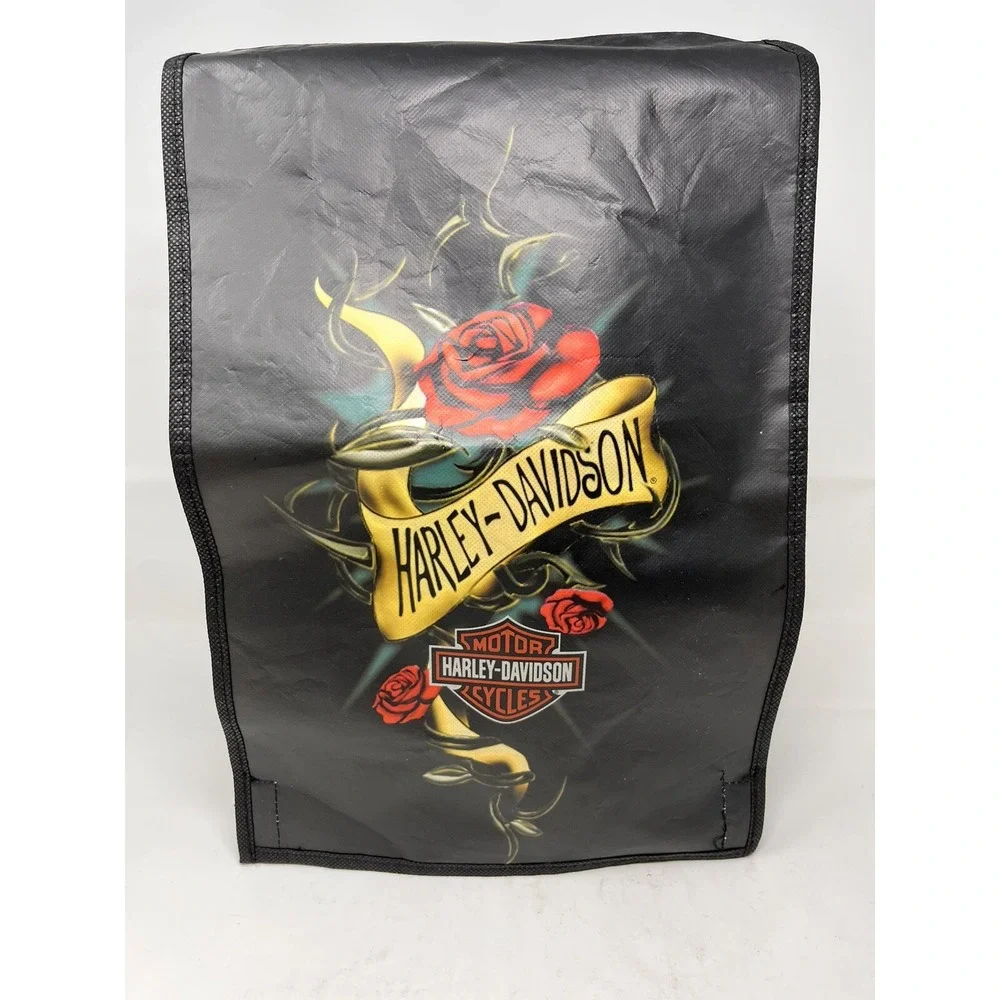 Harley Davidson Reusable Paper Tote Messenger Bag Black Olive Rose 2013 Licensed